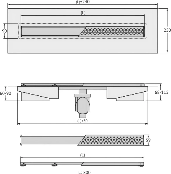 Душевой лоток BERGES C1 Norma 80 см черный матовый 095039 (детальная фотография) index_1