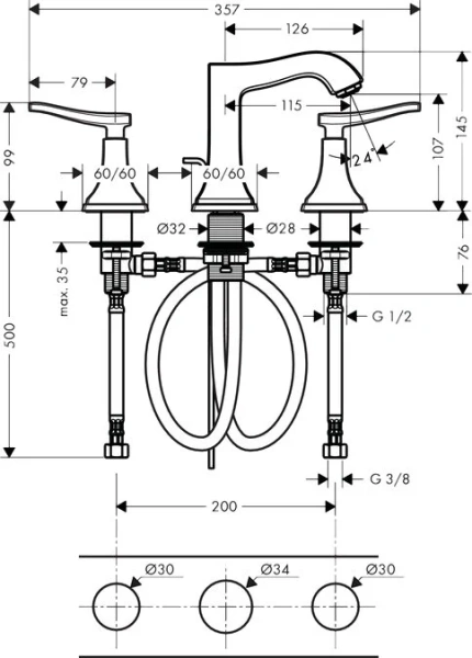 Смеситель для раковины хром-золото Hansgrohe Metropol Classic 31330090 (детальная фотография), современные, hi-tech