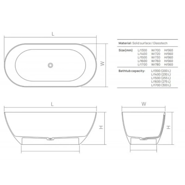 Ванна DEA Design Edge DD8928 1700 18, 170 х 78 см, искусственный камень, цвет белый матовый (детальная фотография), искусственный камень