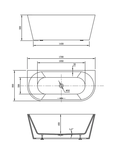 Ванна акриловая Vincea 170x80 см белая VBT-421-1700 (детальная фотография), акриловые