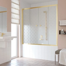 Душевая шторка на ванную профиль золотой стекло флёр-де-лис Vegas-glass