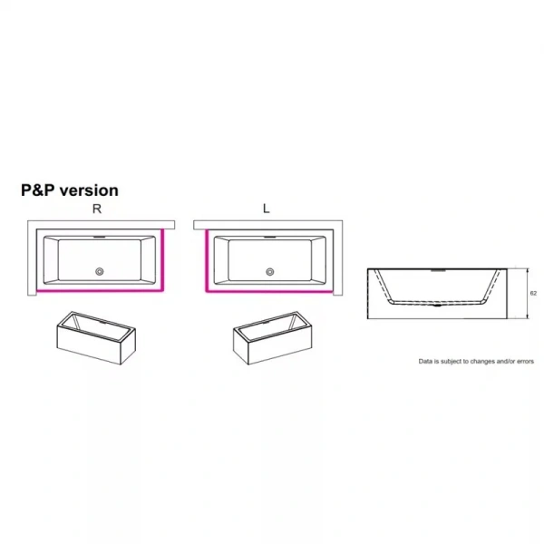 Акриловая ванна Riho Rething Cubic Fall Plug & Play, B105023005/B105022005, 170 x 75 см, литые панели слева/справа, наполнение через перелив, цвет белый (детальная фотография), современныe, hi-tech