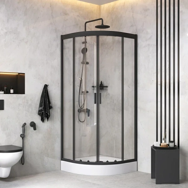 Душевой уголок Am.Pm Gem 80x80 см черный с душевой стойкой WK90EM (детальная фотография)