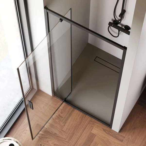 Душевая дверь в нишу Am.Pm Gem 90 см профиль черный W90G-90-1P-BT (детальная фотография), распашные