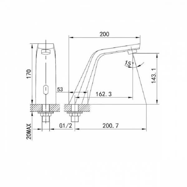 Смеситель для раковины IDDIS сенсорный 020SBSNi86 (детальная фотография), для раковины