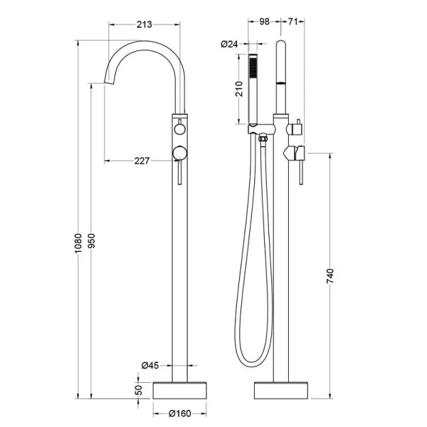 Смеситель для ванны Акватек Европа черный AQ1345MB (детальная фотография), для ванны