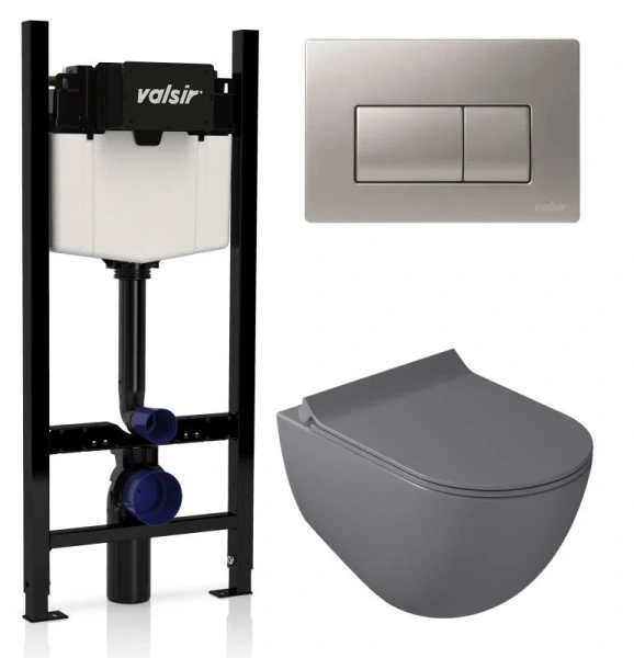 Унитаз с инсталляцией Valsir Dream кнопка хром матовая KIT VSCrM 7317GM Slim P1 (детальная фотография)
