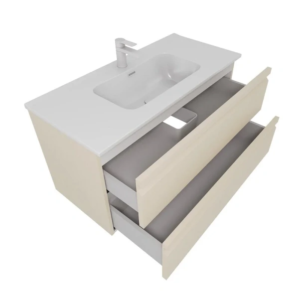 Тумба с раковиной подвесная Акватек Вега 100 см капучино светлый AQ77100-LC (детальная фотография), окрашенные