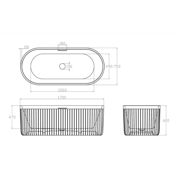 Ванна из искусственного камня Abber Stuttgart 170x75 см белая матовая AM9925 (детальная фотография), искусственный камень