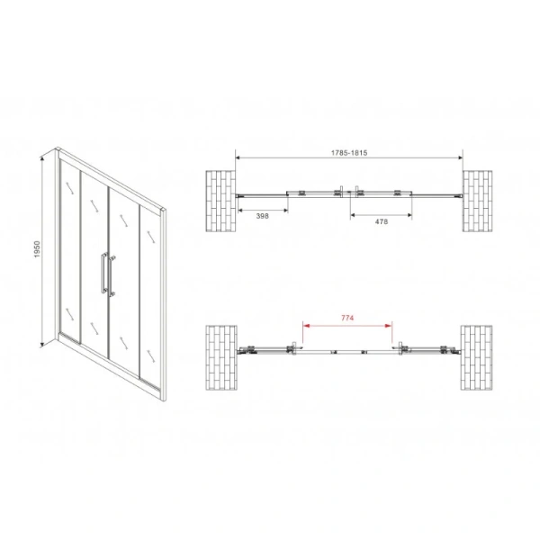 Душевая дверь в нишу Abber Schwarzer Diamant 180 см профиль черный стекло прозрачное AG33180BH (детальная фотография), современные, hi-tech