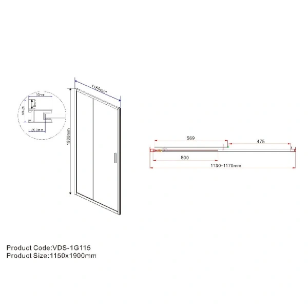 Душевая дверь в нишу Vincea Garda 115 см профиль золото стекло прозрачное VDS-1G115CLG (детальная фотография), современные, hi-tech
