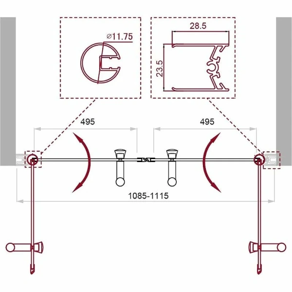 Душевая дверь в нишу BelBagno Uno 110 см стекло шиншилла UNO-B-2-110-CH-Cr (детальная фотография), современные, hi-tech