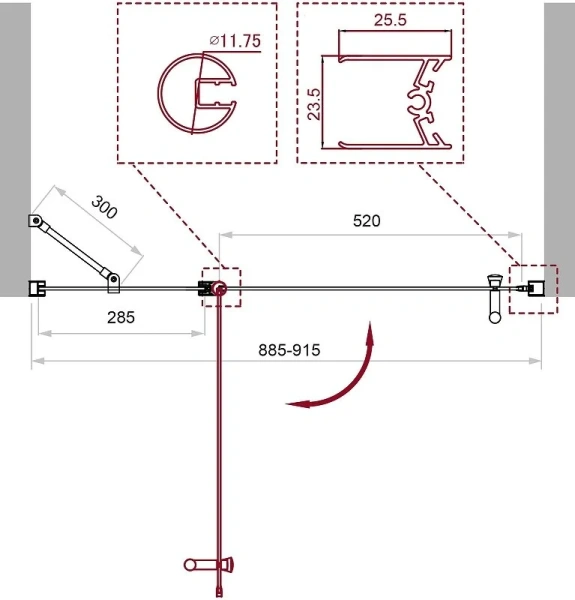 Душевая дверь в нишу BelBagno UNO 90 см стекло прозрачное UNO-B-12-30+60-C-Cr (детальная фотография), современные, hi-tech
