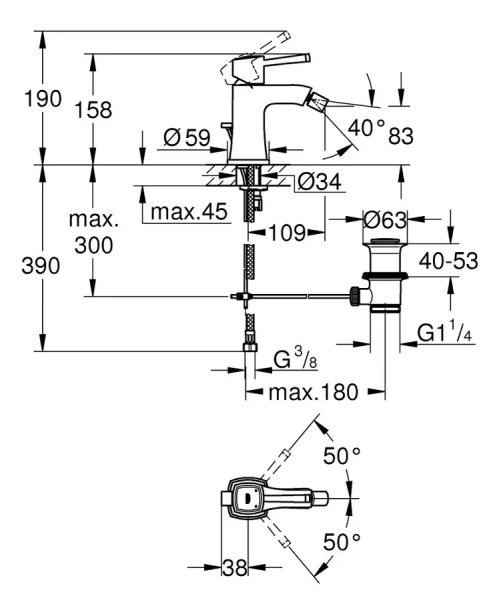 Смеситель для биде, хром-золото, Grohe Grandera 23315IG0 (детальная фотография), для биде
