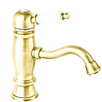 Смеситель для раковины Cezares Venezia золото 24 карат, ручка белая