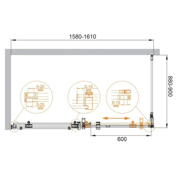 Душевой уголок Cezares Stylus M 160х90 см профиль хром STYLUS-O-M-AH-1-160/90-C-Cr (детальная фотография), прямоугольные