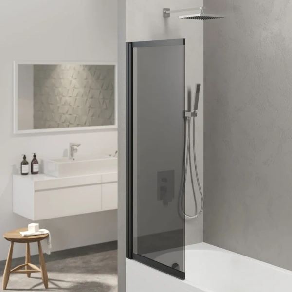 Шторка для ванны Berges River S Slider Black 98х145 см тонированное стекло, профиль черный 065018 (детальная фотография), недорогие