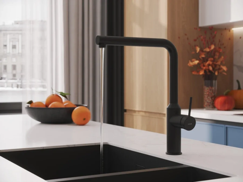 Смеситель для кухни Cersanit Flavis черный матовый 68240 (детальная фотография), на мойку, на столешницу