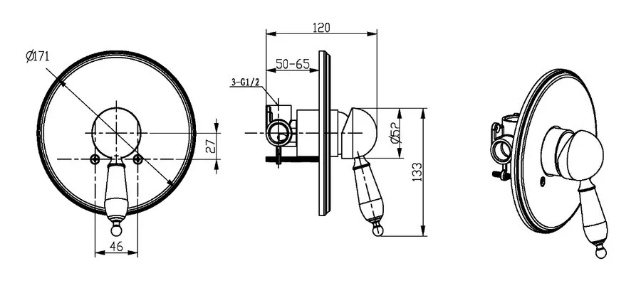 Смеситель для душа Boheme Tradizionale Nero золото/черный 255 (детальная фотография), для душа