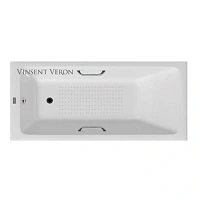 Чугунная ванна Vinsent Veron Kingston VKN1808050H/VH0012BL-AS, 180 x 80 см, с антискользящим покрытием, ручки хром, цвет белый