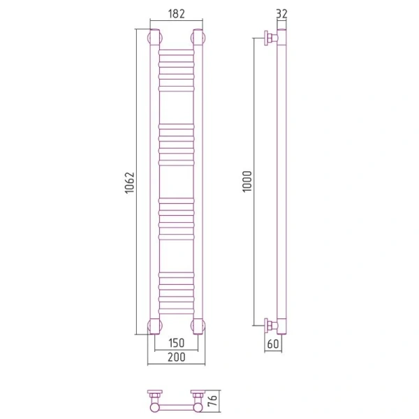 Полотенцесушитель водяной Сунержа Богема+ 15х100 см шампань 020-0220-1015 (детальная фотография), современные, hi-tech