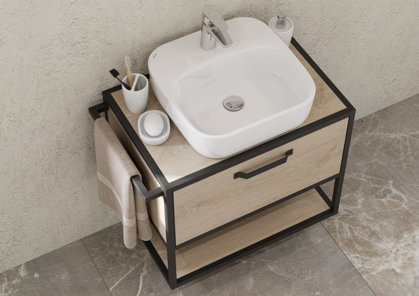 Тумба под раковину подвесная Акватон Лофт Фабрик 65 см дуб эндгрейн 1A242301LTDU0 (детальная фотография), окрашенные, под дерево