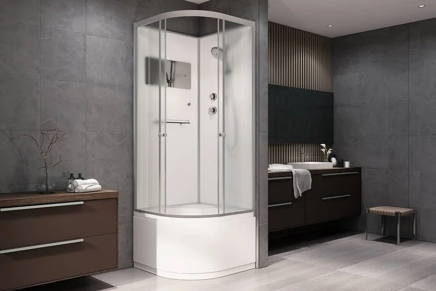 Душевая кабина Deto D 100х100 см высокий поддон D10 (детальная фотография), угловые, недорогие, для дачи, без гидромассажа, без крыши, с сиденьем