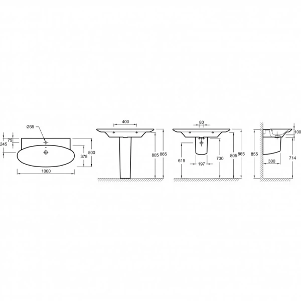 Раковина Jacob Delafon Presquile 100 см подвесная E4436-00 (детальная фотография), современные, hi-tech
