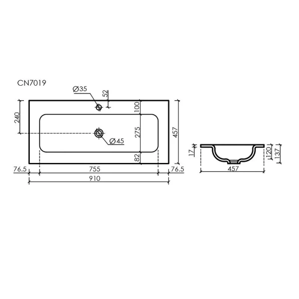 Раковина Ceramica Nova Grace 91 см черная матовая CN7019MB (детальная фотография), современные, hi-tech