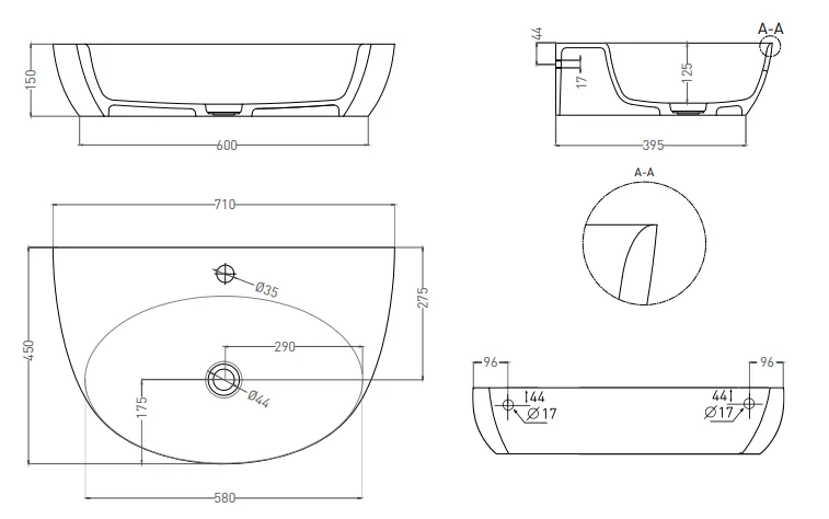 Раковина Salini Alda Wall 03 70 см белый матовый 140323M (детальная фотография), современные, hi-tech