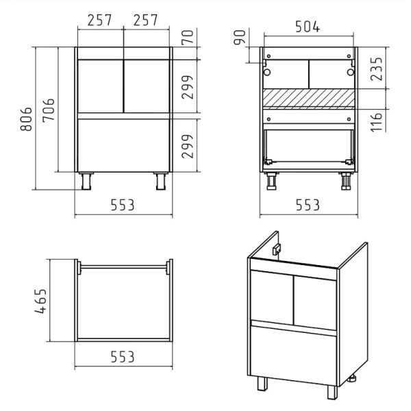 Тумба с раковиной напольная Misty Алиса 60 см МДФ (детальная фотография), в наличии, нет в наличии
