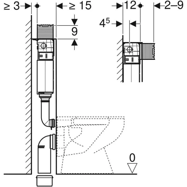 Бачок скрытого монтажа Geberit Omega 12 без клавиши 109.050.00.1 (детальная фотография), с механическим сливом, с пневматическим сливом