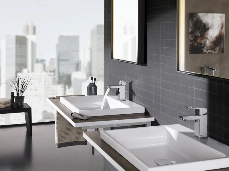Смеситель для раковины, хром EcoJoy , Grohe Eurocube 2312700E (детальная фотография), прямоугольная форма, с донным клапаном