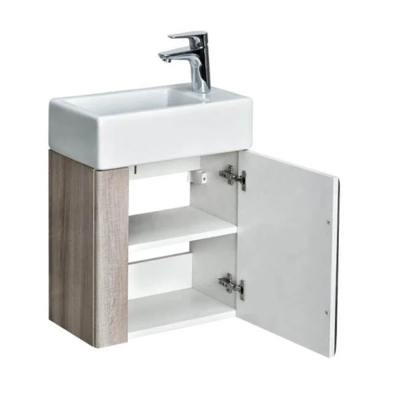 Тумба с раковиной подвесная Акватон Вита 1A221401VTD70 46 см с распашной дверцей (детальная фотография), подвесная, пристенная