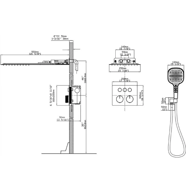 Душевой комплект Vincea термостатический, черный VSFW-401TMB (детальная фотография), душевые комплекты, наборы