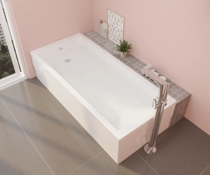 Смеситель для ванны VitrA Root Round хром A42741EXP (детальная фотография), из латуни, округлая форма, с душевой лейкой