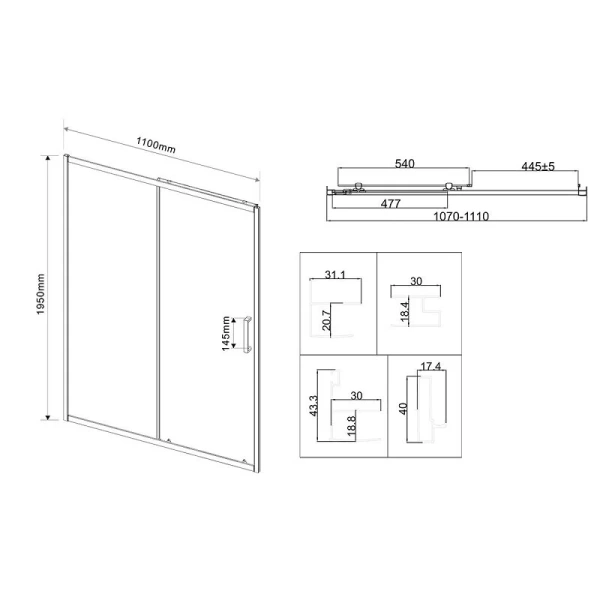 Душевая дверь в нишу Vincea City 110 см профиль хром, стекло прозрачное VDS-5CT110CL (детальная фотография), современные, hi-tech