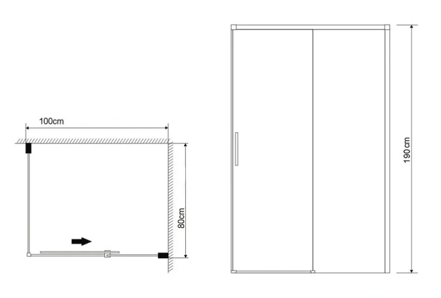 Душевой уголок Grossman Fly 100x80 см дверь раздвижная GR-D100-P80Fl1 (детальная фотография), прямоугольные