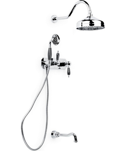 Душевой комплект Boheme Tradizionale Chromo хром ручки c черной керамикой - фото 8