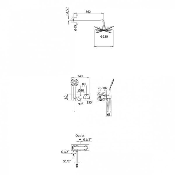 Душевой комплект Cezares черный матовый CZR-B-VDIM-T-NOP (детальная фотография), душевые комплекты, наборы