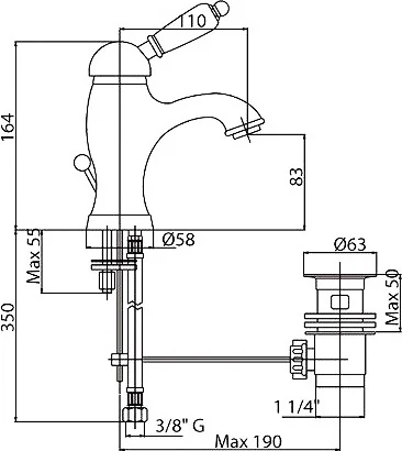 Смеситель для раковины Cezares Vintage золото 24 карат, ручка с кристаллом Swarovski VINTAGE-LSM1-03/24-Sw (детальная фотография), классические, ретро, с кристаллами swarovski