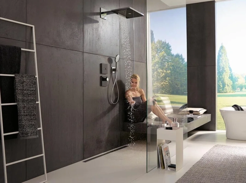 Смеситель для душа Hansgrohe ShowerSelect Highflow хром/черный 15735600 (детальная фотография), современные, hi-tech, с элементами стекла