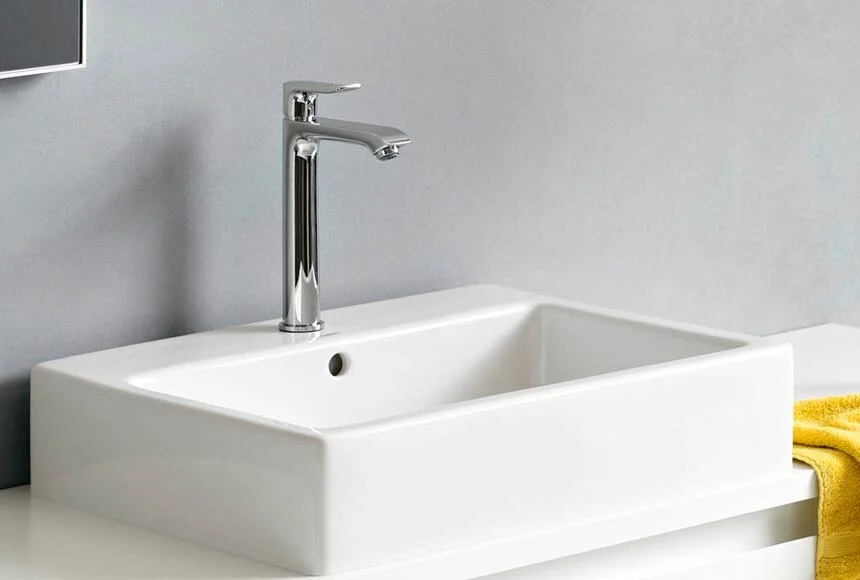 Смеситель для раковины Hansgrohe Metris однорычажный 31183000 (детальная фотография), современные, hi-tech
