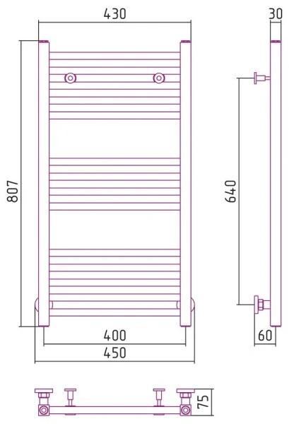 Полотенцесушитель водяной Сунержа Модус 40х80 см без покрытия 00-0250-8040 (детальная фотография), современные, hi-tech