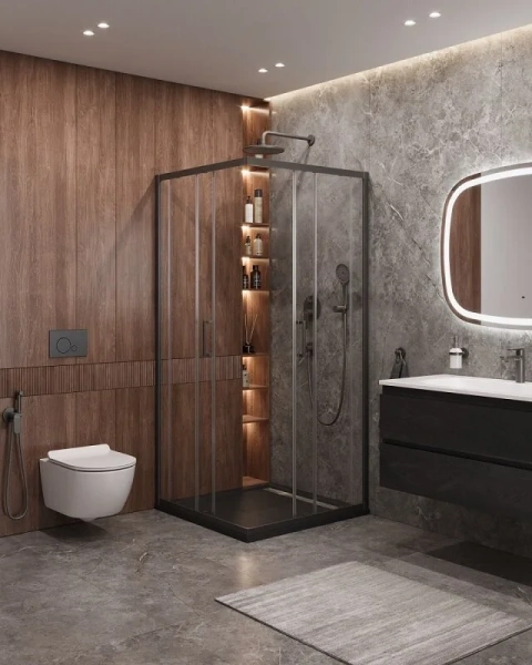 Душевой уголок Cezares Molveno 130х130 см стекло прозрачное профиль оружейная сталь MOLVENO-A-22-100+30-C-GM-IV (детальная фотография), другие