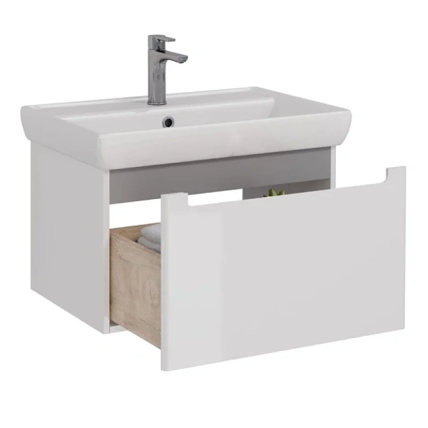 Тумба под раковину подвесная Lemark Buno Mini 70 см белый глянец LM05BM70T (детальная фотография), моноблок