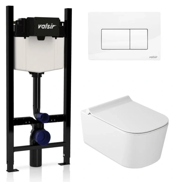 Унитаз с инсталляцией Valsir MEG11PRO с белой глянцевой клавишей KIT VSWG 5486 Slim P1 (детальная фотография)