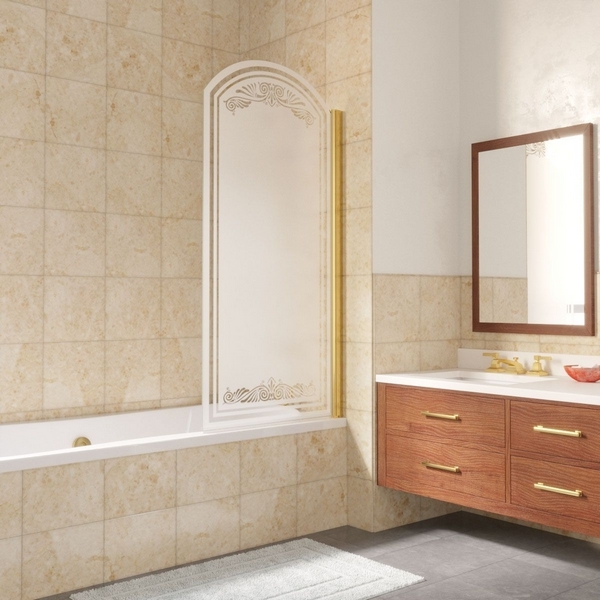 Душевая шторка на ванную профиль золотой стекло сатин рисунок прозрачный Vegas-glass EV arc 0075 09 B1 R (детальная фотография)