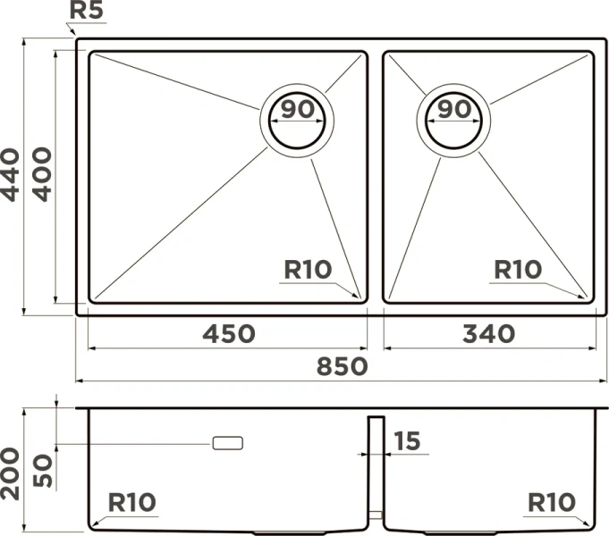 Мойка для кухни Omoikiri Taki 85-2-LB-U/IF 499703 85 см врезная (детальная фотография), врезные