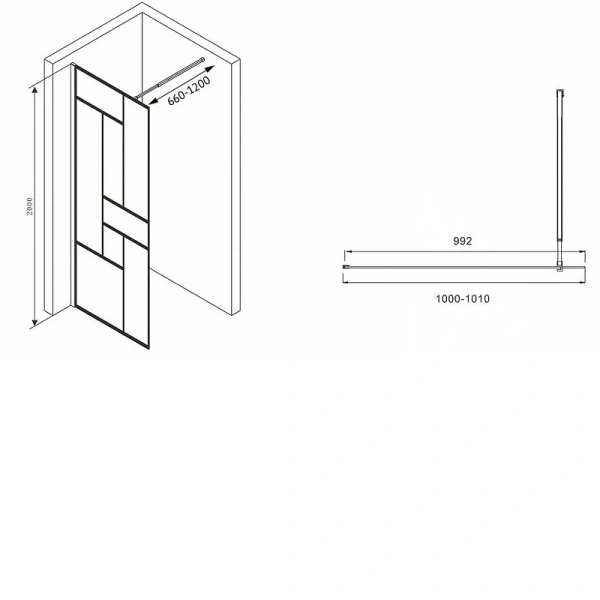 Душевая перегородка Abber Immer Offen 100 см стекло прозрачное AG63100B8 (детальная фотография), современные, hi-tech